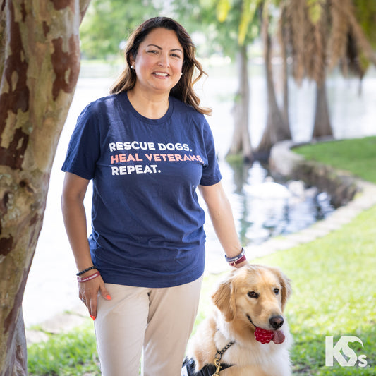 Rescue Dogs. Heal Veterans. Repeat. T-Shirt (Navy)