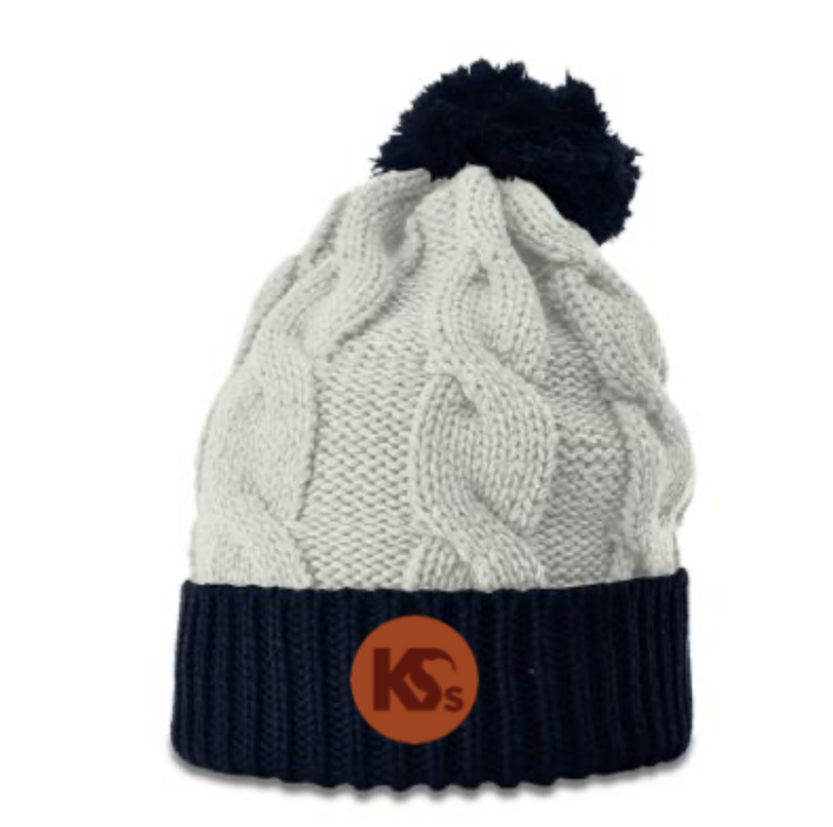 K9s Leather Patch Pom Pom Beanie