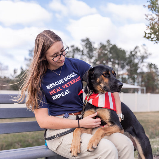 Rescue Dogs. Heal Veterans. Repeat. T-Shirt (Navy)